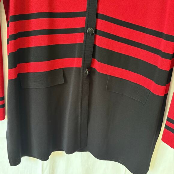 Exclusively Misook Red Black Cardigan Sweater Acrylic Size Medium - Picture 3 of 6